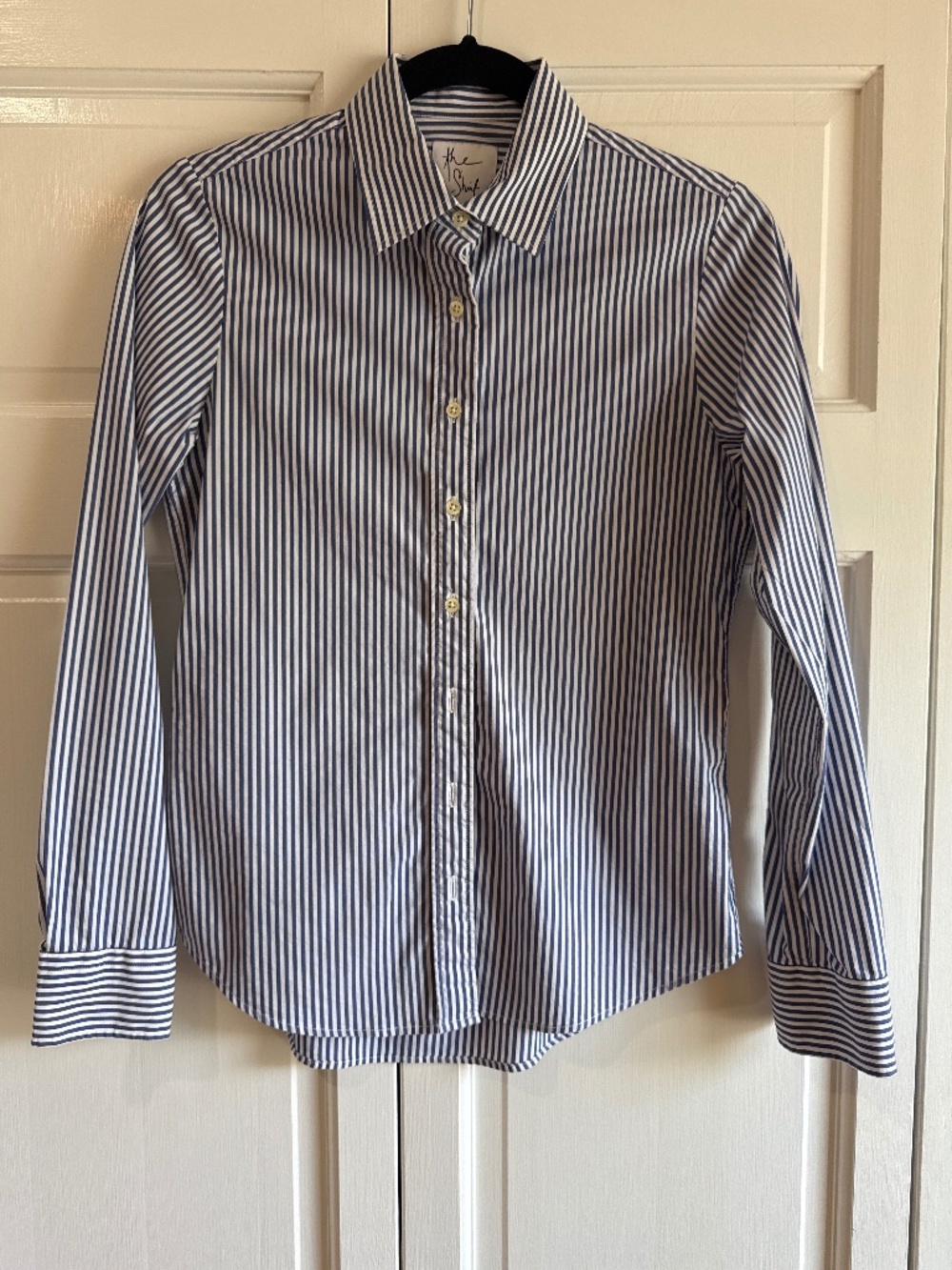 Blue & white stripe button up shirt